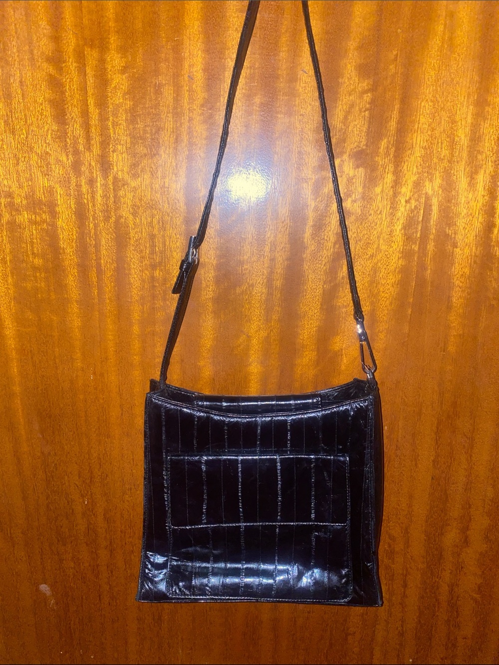 Lee Sabds- vintage 80s- Classic Black Eel Skin- sleek Crossbody /Shoulder bag